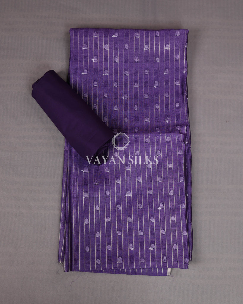 Purple Charcoal Woven Pure Tussar Silk Unstitched Suit Set