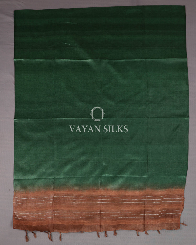 Chocolate Green Woven Pure Tussar Silk Unstitched Suit Set