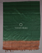 Load image into Gallery viewer, Chocolate Green Woven Pure Tussar Silk Unstitched Suit Set