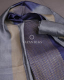 Midnight Blue Grey Woven Pure Tussar Silk Unstitched Suit Set