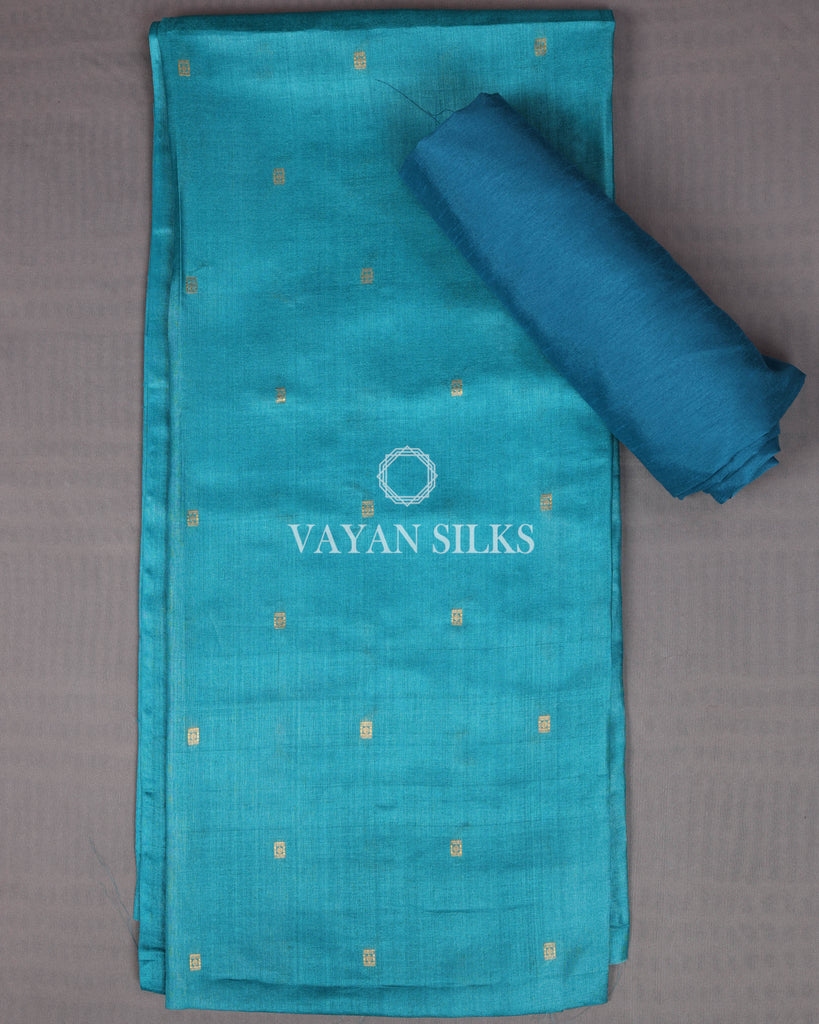 Sky Blue Woven Tussar Silk Unstitched Suit Set