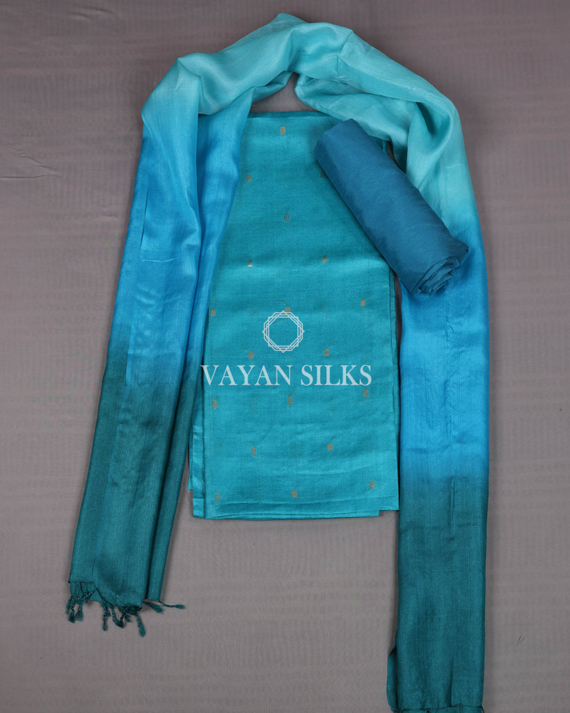 Sky Blue Woven Tussar Silk Unstitched Suit Set