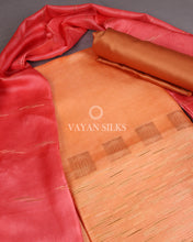 Load image into Gallery viewer, Peach Orange Woven Pure Tussar Silk Unstitched Suit Set