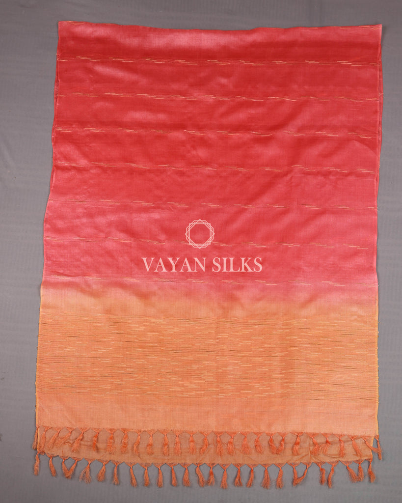 Peach Orange Woven Pure Tussar Silk Unstitched Suit Set