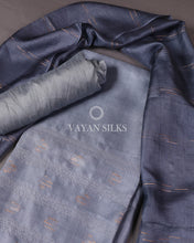 Load image into Gallery viewer, Grey Woven Pure Tussar Silk Unstitched Suit Set