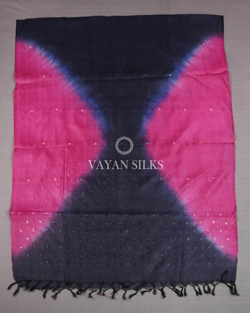 Dark Navy Hot Pink Woven Pure Tussar Silk Unstitched Suit Set