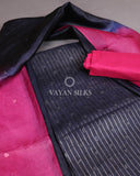 Dark Navy Hot Pink Woven Pure Tussar Silk Unstitched Suit Set