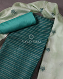 Teal Green Embroidered Pure Tussar Silk Unstitched Suit Set