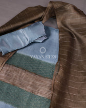 Load image into Gallery viewer, Ice Blue Brown Woven Tussar Silk Unstitched Suit Set