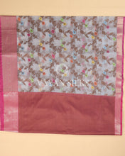Load image into Gallery viewer, Light Grey Pink Banarasi Silk Saree