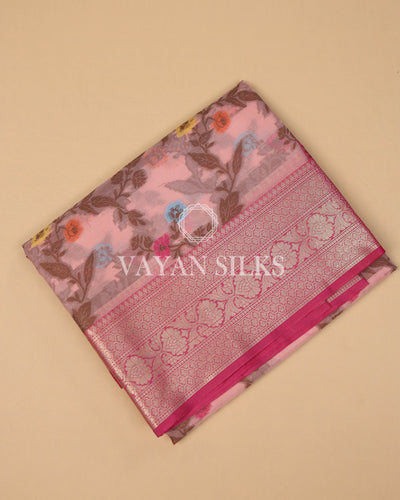 Peach Pink Banarasi Silk Saree