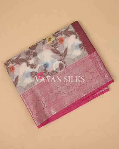 Off White Pink Banarasi Silk Saree
