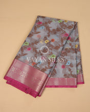 Load image into Gallery viewer, Light Grey Pink Banarasi Silk Saree