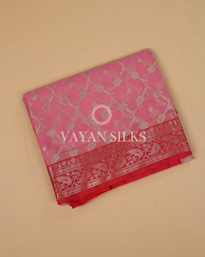 Light Pink Red Banarasi Silk Saree