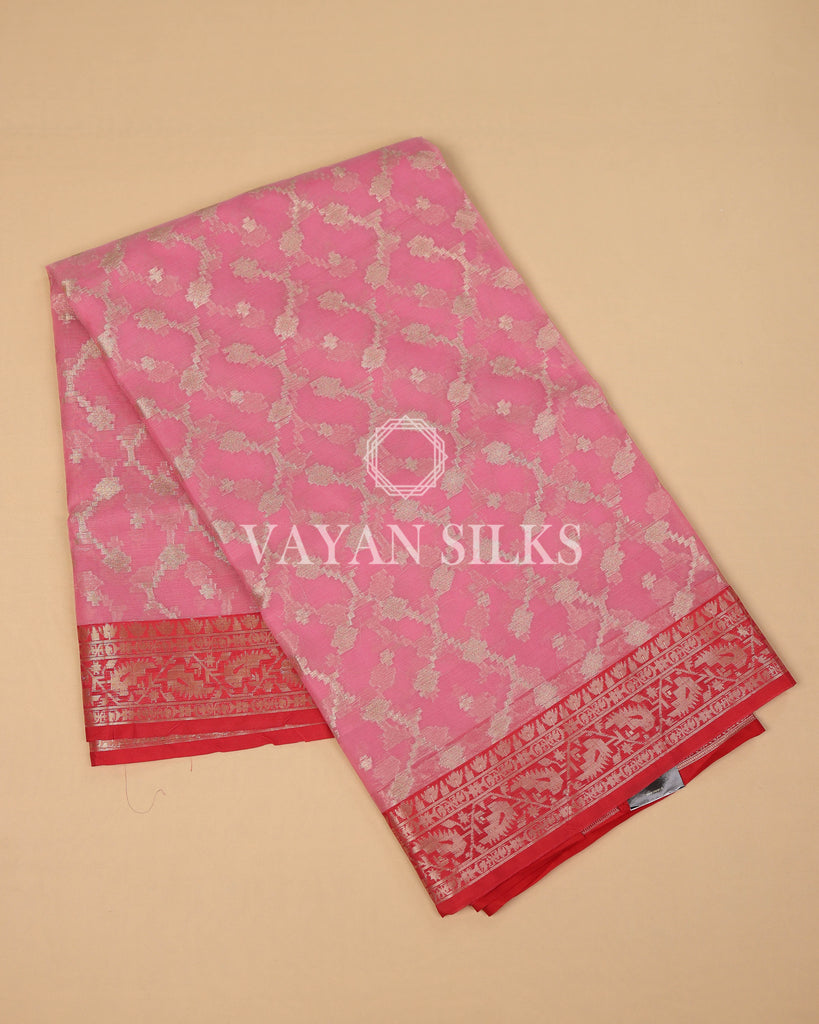 Light Pink Red Banarasi Silk Saree