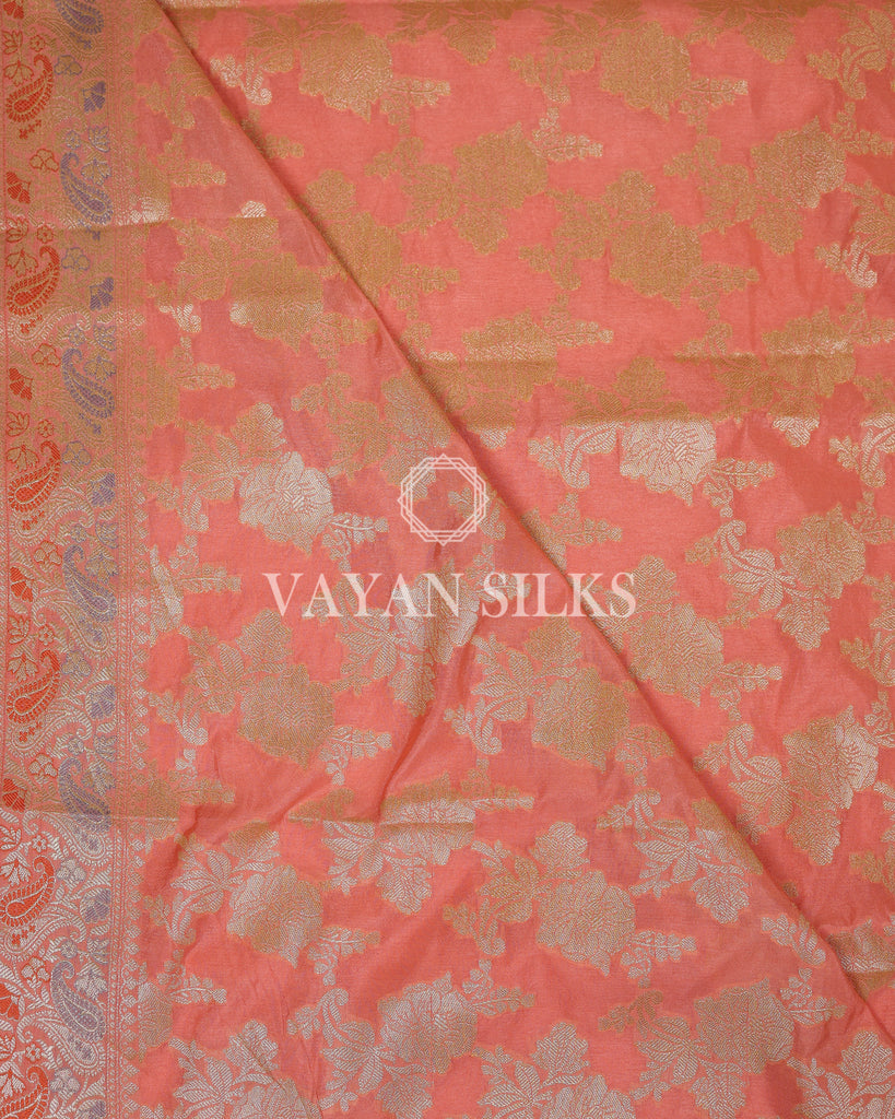 Peach  Banarasi Silk Saree