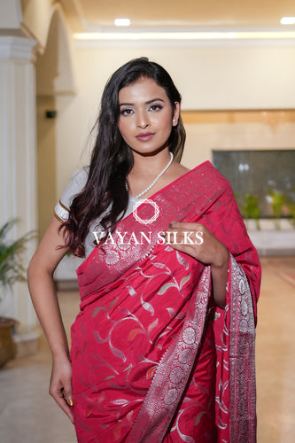 Ruby Red Banarasi Dupion Silk Saree