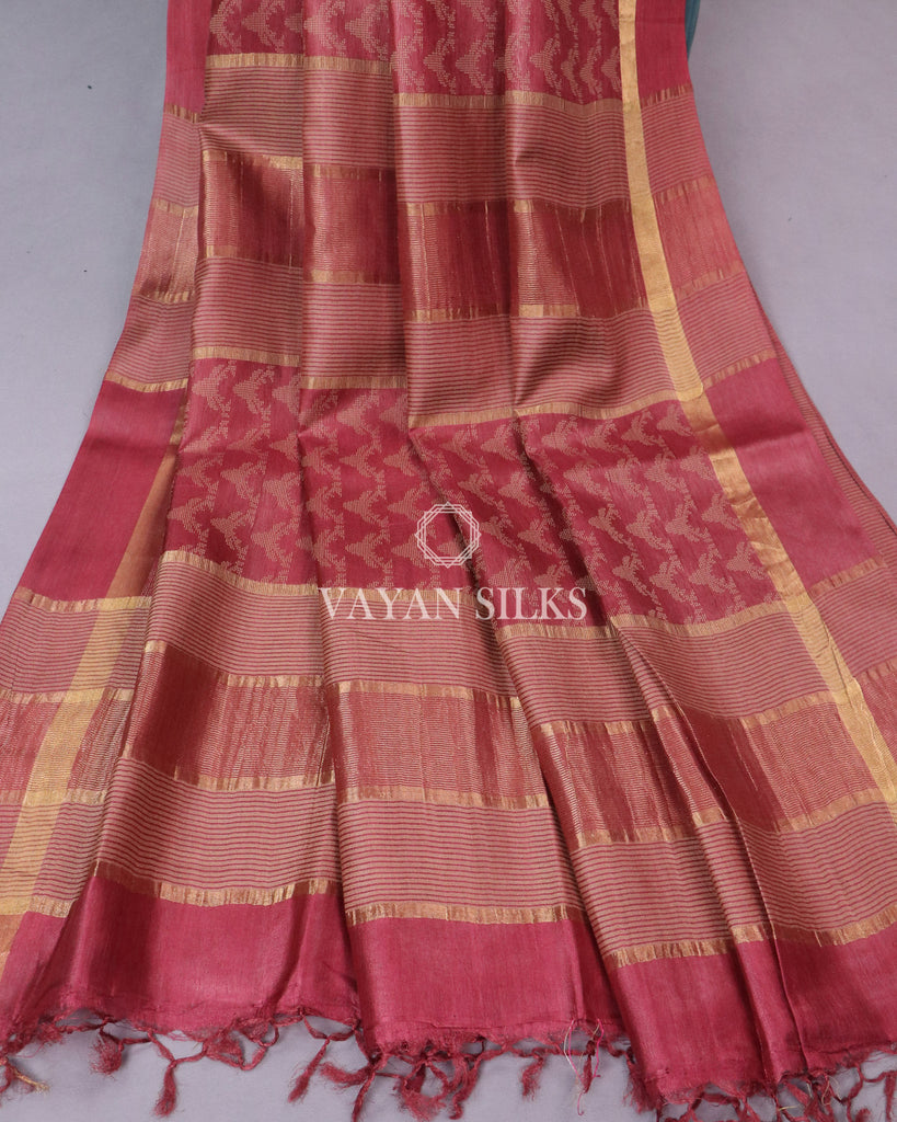 Red Pure Tussar Silk Saree