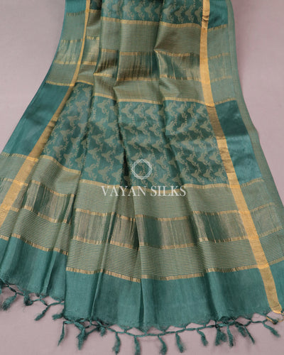 Teal Green Pure Tussar Silk Saree