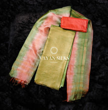Load image into Gallery viewer, Moss Green and Pink Tussar Silk Unstitched Salwar Suit - Metallic Copper Collection