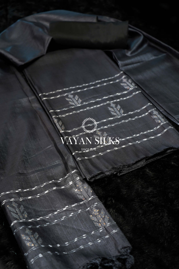 Black Woven Tussar Silk Suit Set
