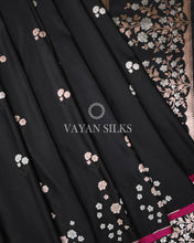 Load image into Gallery viewer, Black Pure  Banarasi Mashru Silk Saree
