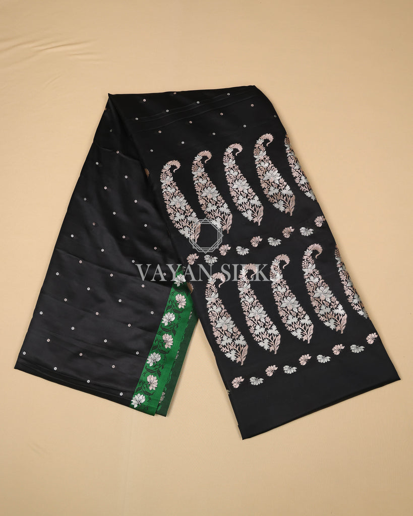 Black Pure Banarasi Mashru Silk Saree