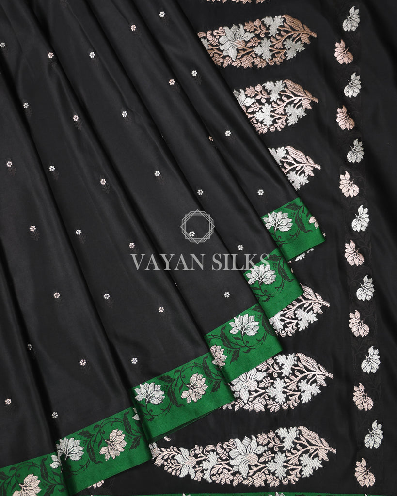 Black Pure Banarasi Mashru Silk Saree