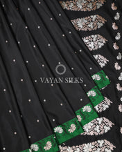 Load image into Gallery viewer, Black Pure Mashru Banarasi Silk Saree