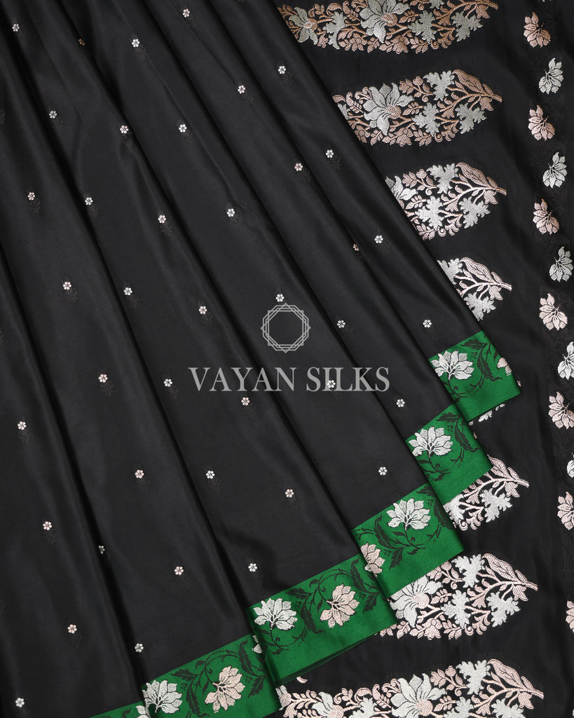 Black Pure Banarasi Mashru Silk Saree