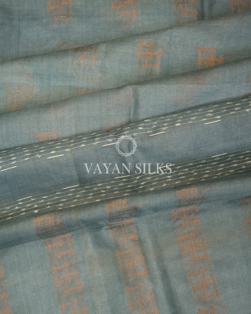 Aqua Blue Copper Zari Woven Pure Tussar Silk Saree
