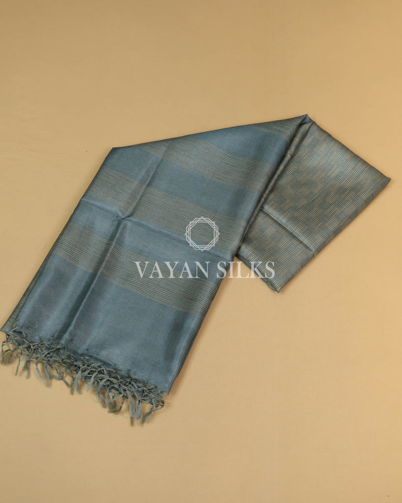 Aqua Blue Handwoven Pure Tussar Silk Saree