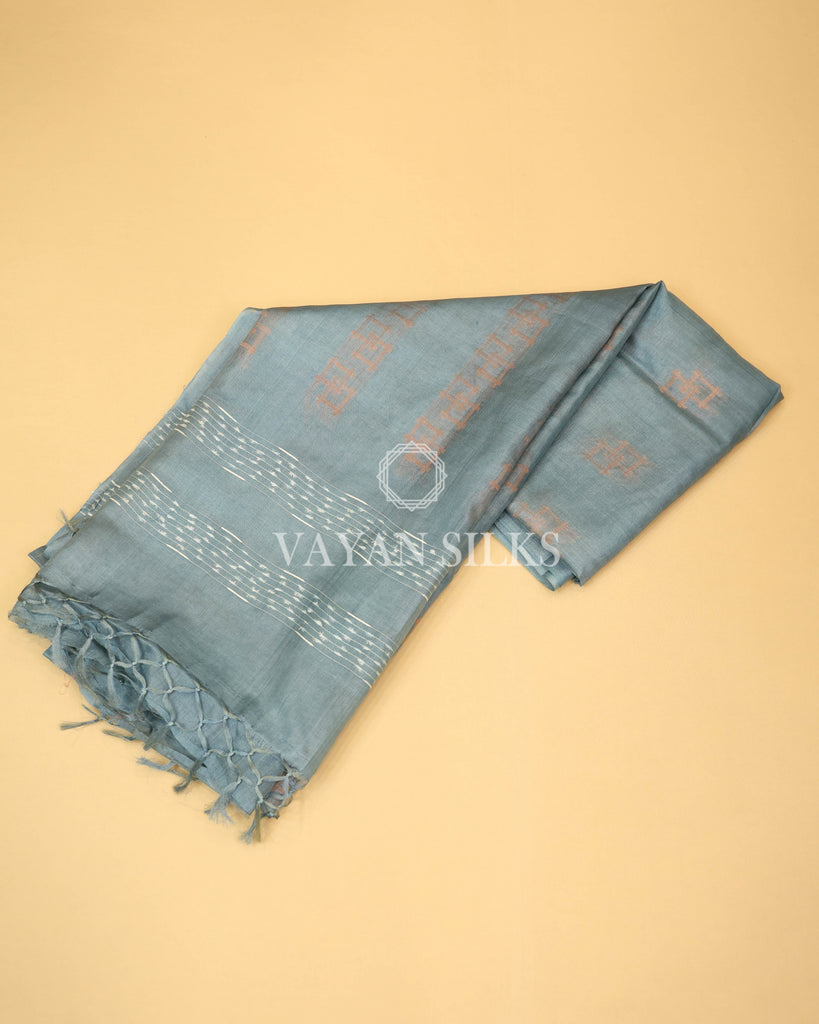 Aqua Blue Copper Zari Woven Pure Tussar Silk Saree