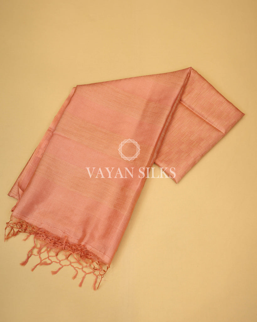 Peach Handwoven Pure Tussar Silk Saree