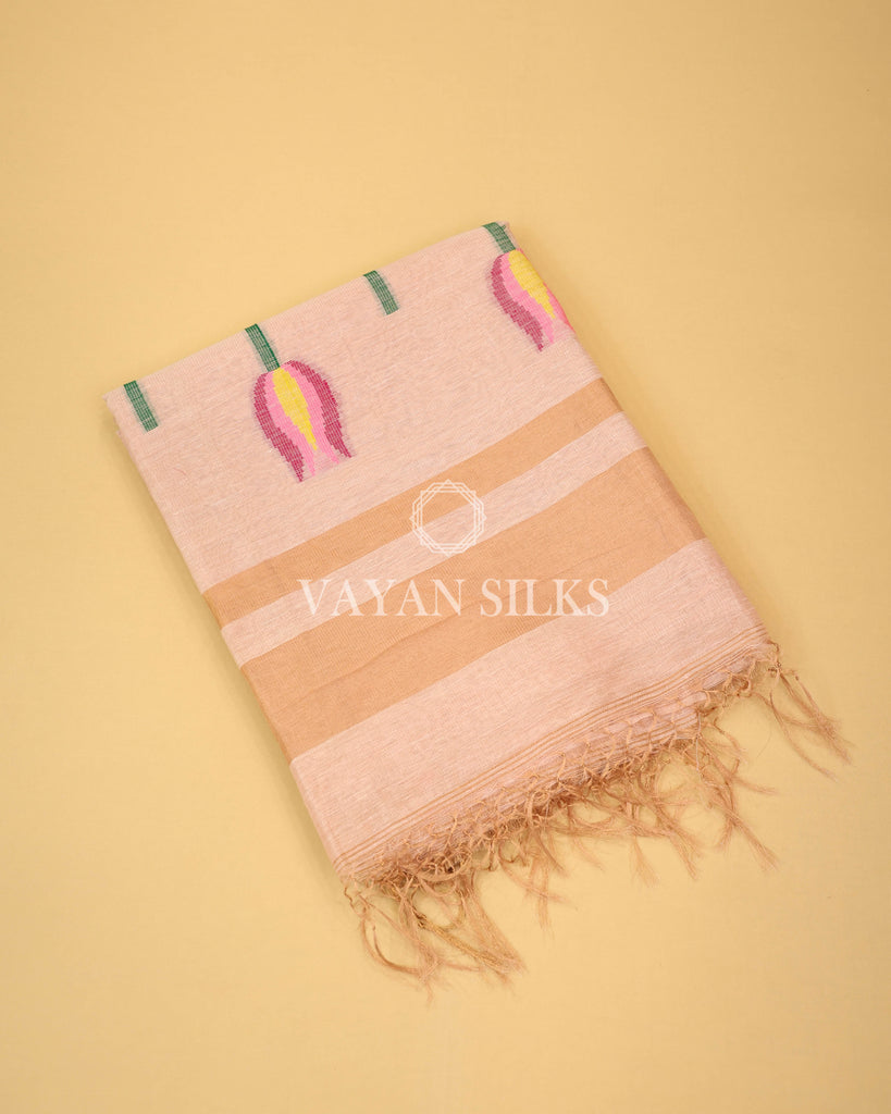 Baby Pink Pure Linen Silk Saree