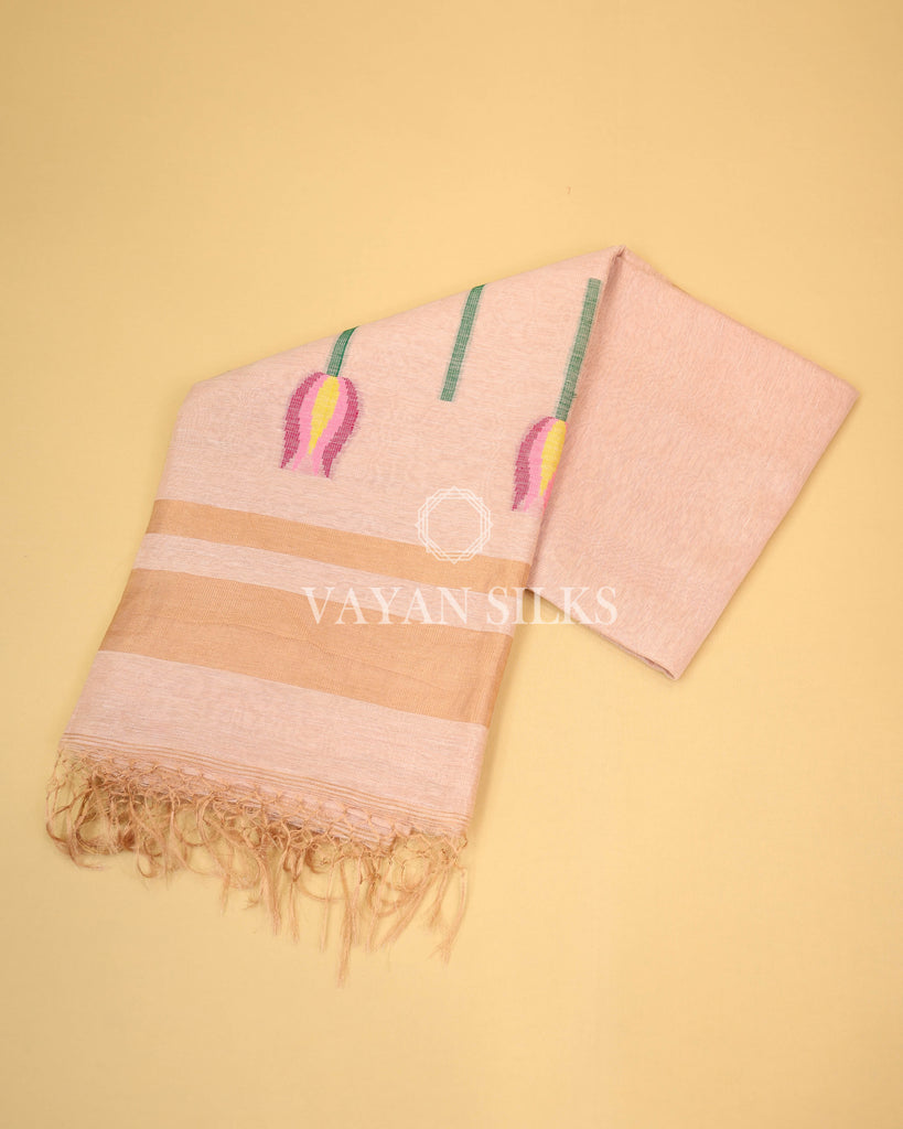 Baby Pink Pure Linen Silk Saree