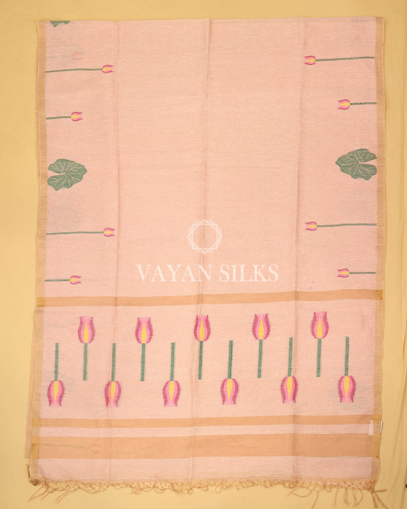 Baby Pink Pure Linen Silk Saree