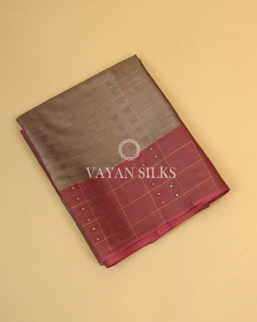Beige Brown Maroon Handwoven Pure Tussar Silk Saree