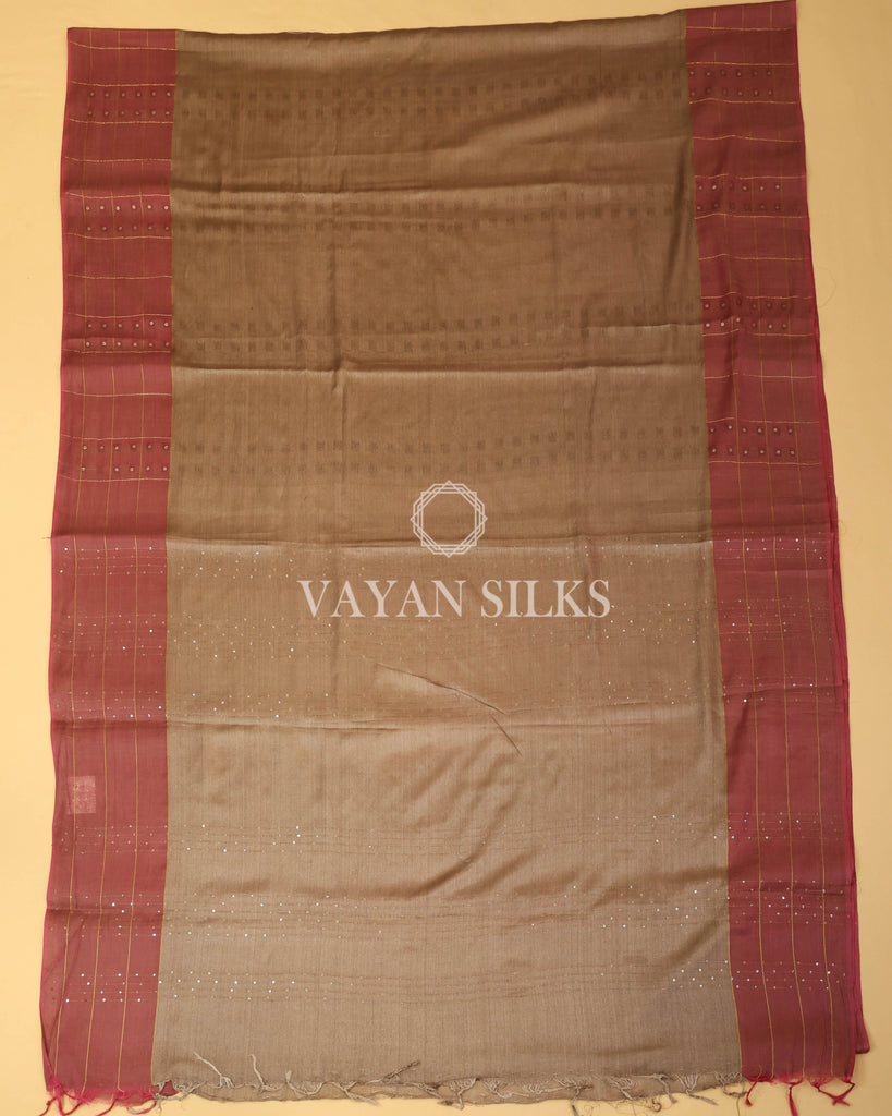 Beige Brown Maroon Handwoven Pure Tussar Silk Saree