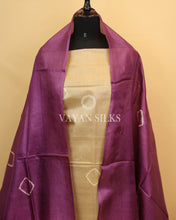 Load image into Gallery viewer, Beige Gold Purple Tussar Silk Unstitched Suit Set