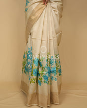 Load image into Gallery viewer, Beige Green Printed Pure Tussar Silk Saree