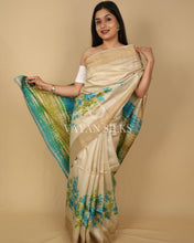 Load image into Gallery viewer, Beige Green Printed Pure Tussar Silk Saree