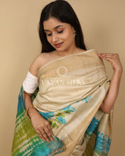 Load image into Gallery viewer, Beige Green Printed Pure Tussar Silk Saree