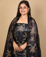 Load image into Gallery viewer, Black Embroidered Pure Tussar Silk Unstitched Suit Set