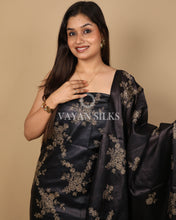 Load image into Gallery viewer, Black Embroidered Pure Tussar Silk Unstitched Suit Set