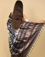 Load image into Gallery viewer, Black Off White Printed Pure Tussar Silk Saree
