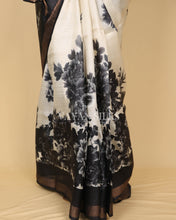 Load image into Gallery viewer, Black Off White Printed Pure Tussar Silk Saree