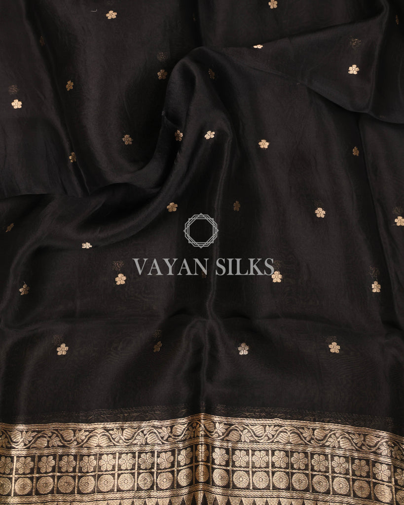 Black Pure Banarasi Katan Silk Unstitched Suit Set