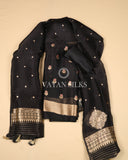 Black Pure Banarasi Katan Kaduva Buta Silk Unstitched Suit Set
