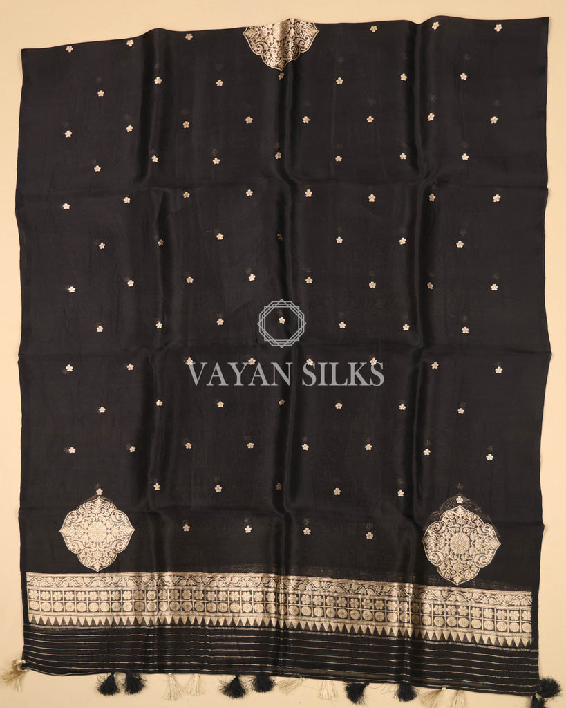 Black Pure Banarasi Katan Silk Unstitched Suit Set